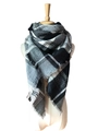 Classic large black white and grey plaid scarf with soft tassels on a white mannequin - 140x140cm / Grey & Black