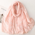 Light pink floral scarf with rose embroidery and delicate lace edges on white surface - Pink (SL2511-004)