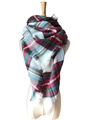 Classic colorful plaid pattern scarf in thick cashmere-like fabric with fringe - 140x140cm / White Rainbow Plaid