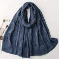 Navy blue pleated scarf for women with soft texture and minimalist aesthetic design - Navy Blue (SL2511-007)