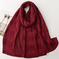 Detailed view of dark red pleated scarf with a wavy texture and elegant wavy edges - Red (SL2511-007)