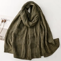 Detail shot of textured dark green pleated scarf with elegant wrinkled fabric finish - Dark Green (SL2511-007)