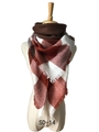 Sciarpa oversize a quadri marroni e ruggine in maglia spessa tipo cashmere con frange - caffè