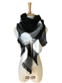 Sciarpa a triangolo scozzese effetto cashmere con nappe in classico nero bianco e grigio - Nero e Bianco