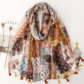 Bohemian paisley print katoen-linnen sjaal met kleurrijke kwastjes voor op reis - 180*88cm / Bohemian Patchwork (SL2509-005)