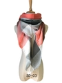 Orange and grey oversized checkered shawl scarf with decorative fringe details - Orange