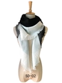 Women's plaid cashmere scarf in blue and black color-block with fringe details - Blue Grey