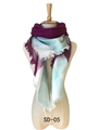 Soft faux cashmere scarf with purple and mint green color block plaid and fringe - Purple Red Blue