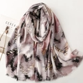 Elegant thin scarf with abstract gold foil lines and mountain ink print for women - 180*88cm / Black Gray (SL2509-014)