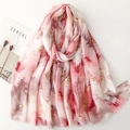 Detail of pink and white scarf with gold foil accents and soft fringe texture - 180*88cm / Pink (SL2509-014)