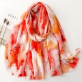 Abstract red and orange lightweight scarf with gold foil details and frayed edges - 180*88cm / Orange Red (SL2509-014)