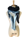 Classic blue and white checkered faux cashmere triangle scarf with elegant tassel fringe - Navy Blue Plaid