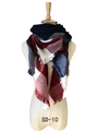 Autumn winter scarf featuring classic red white and navy plaid with fringe tassels - Navy Jujube Red