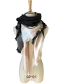Checkered fringe shawl in black and cream white cashmere-like knit for winter - Pink & Gray Plaid