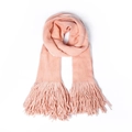 Thick peach pink solid color scarf with long tassel fringe and soft knitted texture - 195x33cm / Beige and Lotus Pink