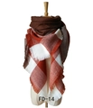 Plaid scarf in red, white and dark coffee tones with fringe edges on a mannequin - 140x140cm / Coffee