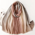 Écharpe en coton et lin dégradé marron avec imprimé doré et bords à franges - 180x88cm / Gris Brun