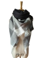 Winter plaid cashmere-like scarf with black and white fringe on mannequin - 140x140cm / Dark Gray