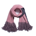 Pink and dark grey double-sided fringed knit scarf with warm thick tassels for winter - Pink+Grey