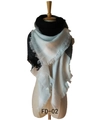 Faux cashmere shawl in black, white, and light blue plaid with long fringe tassels - 140x140cm / Blue Gray