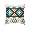 Federa per cuscino boho con motivi tribali geometrici in azzurro e arancione - 45x45CM (Senza Interno) / Contrasto Celeste Arancione Marrone (TPR437-7)