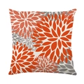 Waterproof cushion cover with orange and grey floral print on linen texture - 45x45cm / Orange Grey Radial (SF001-22)