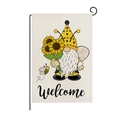 Polyester garden flag with sunflower gnome and welcome text on a metal stand - Gnome Sunflower Welcome Style (HYQ026-8)