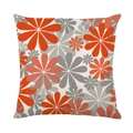 Waterproof linen cushion cover with abstract orange and grey floral print design - 45x45cm / Orange Grey Abstract (SF001-23)