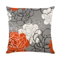 Waterproof floral pillow cover in grey and orange print on linen textured fabric - 45x45cm / Grey Orange Overlap (SF001-24)