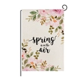 Polyester garden flag with pink roses and metal stand for spring outdoor decor - Pink Rose Spring Style (HYQ026-11)