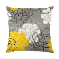 Waterproof floral pillow cover with yellow and grey flower pattern on white linen - 45x45cm / Yellow Grey Daisy (SF001-28)