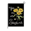 Polyester garden flag with sunflowers and bee print on black background including stand - Sunflower Sunshine Style (HYQ026-15)