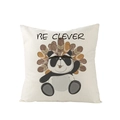 Housse de coussin en polyester avec panda plumes et texte BE CLEVER décoratif - Style Panda Malin (JYM148-15)