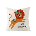 Housse de coussin en polyester beige avec impression de lion et texte BE HAPPY décoratif - Style Lion Heureux (JYM148-16)