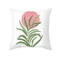 Morandi style decorative pillowcase with green leaves and pink circle on white background - Minimalist Greenery Color Block (TPR469-2)