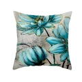 Square peach skin pillowcase with blue floral prints and elegant gold outlines - 45x45 Square (No Insert) / Three Blue Flowers (TPR470-12)