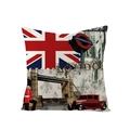 British style pillow case with Union Jack flag and London landmarks on white background - London Landmark Architecture Style (JYM012-5)