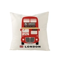 British style cushion cover featuring a red London double-decker bus and Union Jack print - London Red Bus Personalized Commemorative Style (JYM012-8)