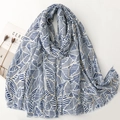 Elegant white shawl with navy leaf prints, soft lightweight scarf for women's travel - 180*88cm / Blue