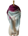Thick oversized purple and blue-white plaid cashmere-like scarf with fringe details - 140x140cm / Fuschia