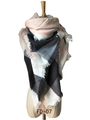 Plaid cashmere-feel scarf in black, white, and pink with stylish fringe edges - 140x140cm / Dusty Pink