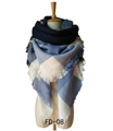 Blue and navy plaid oversized cashmere-feel scarf with fringe details on mannequin - 140x140cm / Navy Blue
