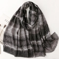 Black and grey gradient cotton linen scarf with white star dots and frayed edges - Black Gray Gradient Gold Stamping