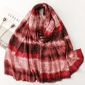 Burgundy gradient cotton linen scarf with splatter print and raw fringe edges - Red Gradient Gold Stamping