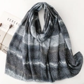 Grey-blue gradient cotton linen scarf with sparkling gold foil details and frayed edges - Blue Gray Gradient Gold Stamping