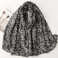 Écharpe en coton et lin avec imprimé vagues latte doré et bords à franges fins - Noir