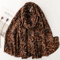 Écharpe en coton et lin à motif abstrait marron et beige avec bordures à franges - Café Foncé
