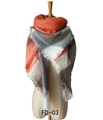 Classic orange and grey checkered faux cashmere scarf with long fringe on a mannequin - 140x140cm / Brick Red And Blue Gray