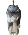 Blue and grey plaid faux cashmere oversized square scarf with fringe details - 140x140cm / Gray Light Blue