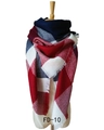 Plaid cashmere scarf in red and navy blue with fringe details on a mannequin - 140x140cm / Navy Jujube Red